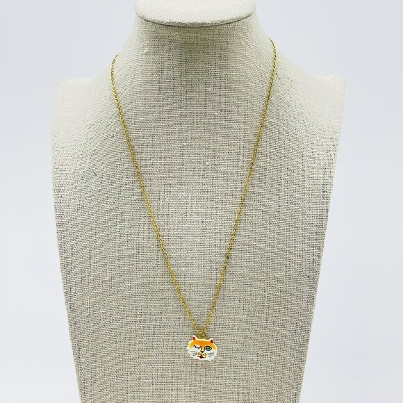 Charm Necklace Winking Cat Gold Tone Marked Korea Tween Teen Feline Kitty Tabby - Picture 2 of 6